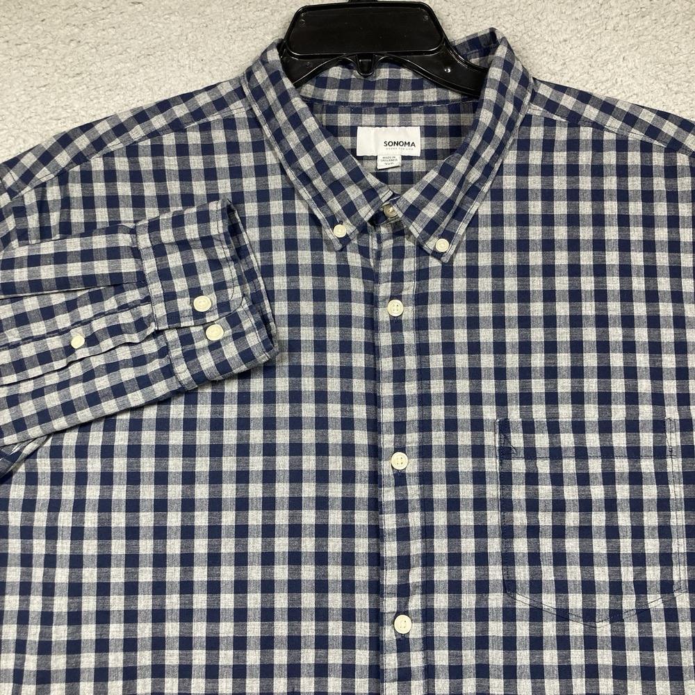 Sonoma Shirt Big Men's 3XB Blue Check Long Sleeve Button Down Casual Preppy